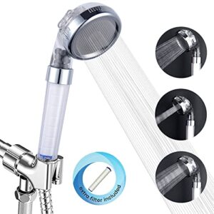 zoop filtered shower head with water saving 3-way shower modes, dual filtration system, handheld high-pressure shower, including extra cotton filter