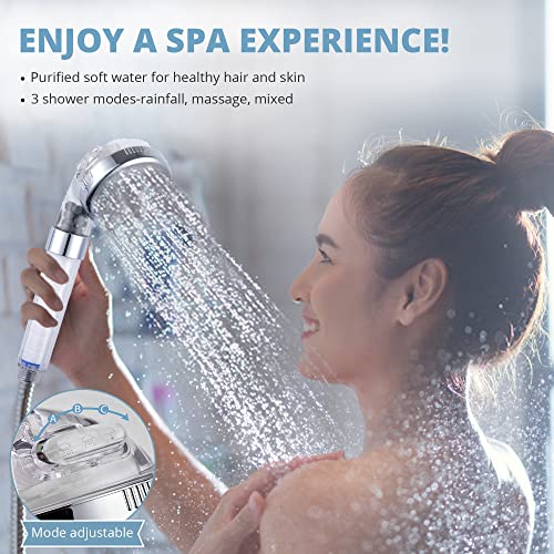 ZOOP Filtered Shower Head with Water Saving 3-Way Shower Modes, Dual Filtration System, Handheld High-Pressure Shower, Including Extra Cotton Filter