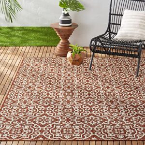 nicole miller new york patio country danica transitional geometric indoor/outdoor area rug, terracotta/ivory , 7'9"x10'2"