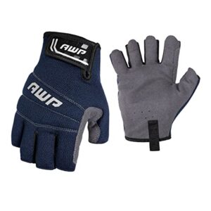 awp pro fingerless work gloves for men and women, form-fitting performance design, large, navy blue