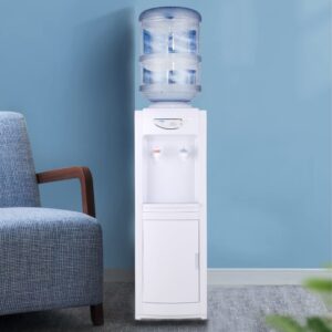 Water Cooler Dispenser 5 Gallon, Top Loading Water Dispenser Hot and Cold Water Dispenser with Storage Cabinet Child Safety Lock for Home Office, White