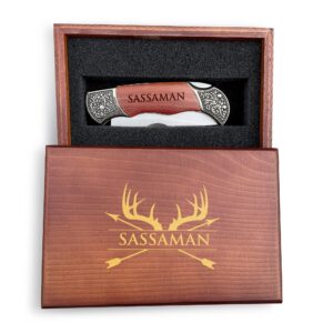 customized engraved pocket knife and wood box, personalized pocket knife, rose wood folding pocket knife, folding knife