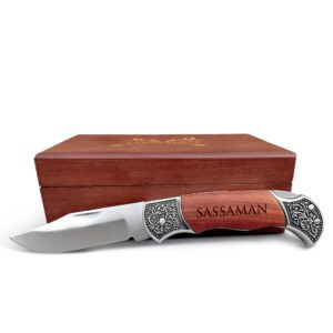 Customized Engraved Pocket Knife and Wood Box, Personalized Pocket Knife, Rose Wood Folding Pocket Knife, Folding Knife