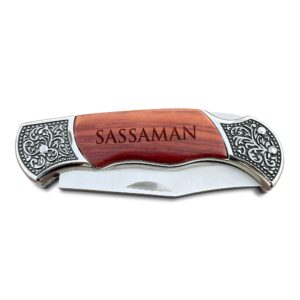 Customized Engraved Pocket Knife and Wood Box, Personalized Pocket Knife, Rose Wood Folding Pocket Knife, Folding Knife