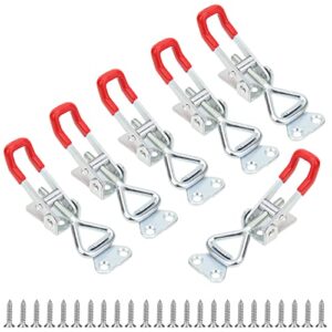 favordrory 6 pack toggle latch clamp, pull latch, adjustable toggle clamp latch, heavy duty toggle latch, 150kg 330lbs holding capacity (25 pieces screws) red + silver