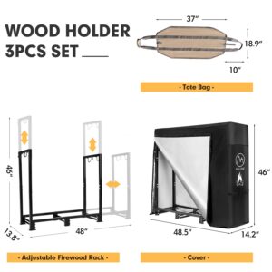 NALONE 4FT Outdoor Firewood Rack with Cover&Carry Bag Heavy Duty Square Strong Stand Rack with Waterproof Cover for Fireplace Fire Pits Wood Pile Storage Holder Lumber Rack