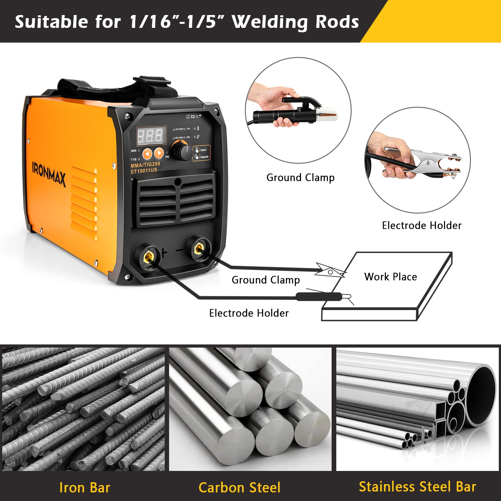 Goplus MMA/TIG 200 Stick Welder, 110V/220V Hot Start ARC Welding Machine, IGBT Digital Display LCD with Electrode Holder Face Shield