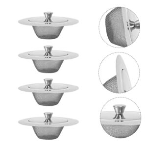 Zerodeko 4pcs Kitchen Sink Drain Strainer Stainless Steel Drain Filter Strainer with Lid Anti Clogging Mesh Drain Strainer Drain Cover for Most Bathrooms