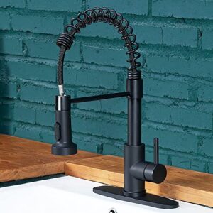 black kitchen faucet, matte black kitchen faucet with pull down sprayer,commercial spring single handle kitchen sink faucet, farmhouse camper laundry utility rv bar sink faucet tdlkf026bd