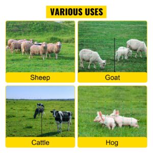 VEVOR Electric Fence Netting, 42.5" H x 164' L, PE Net Fencing with 14 Posts Double Spiked, Utility Portable Mesh for Goats, Sheep, Lambs, Deer, Hogs, Dogs, Used in Backyards, Farms and Ranches, Green