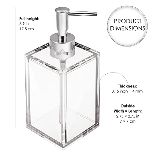 Clear Acrylic Refillable Soap Dispenser with Rust Proof Stainless Steel Pump, Modern Square Liquid Hand Soap Dispenser for Bathroom Vanity, Sturdy Dish Soap Dispenser for Kitchen Sink | 12 oz, 1 Pack