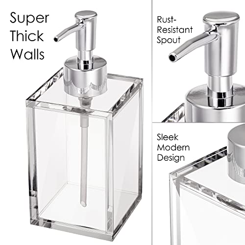 Clear Acrylic Refillable Soap Dispenser with Rust Proof Stainless Steel Pump, Modern Square Liquid Hand Soap Dispenser for Bathroom Vanity, Sturdy Dish Soap Dispenser for Kitchen Sink | 12 oz, 1 Pack