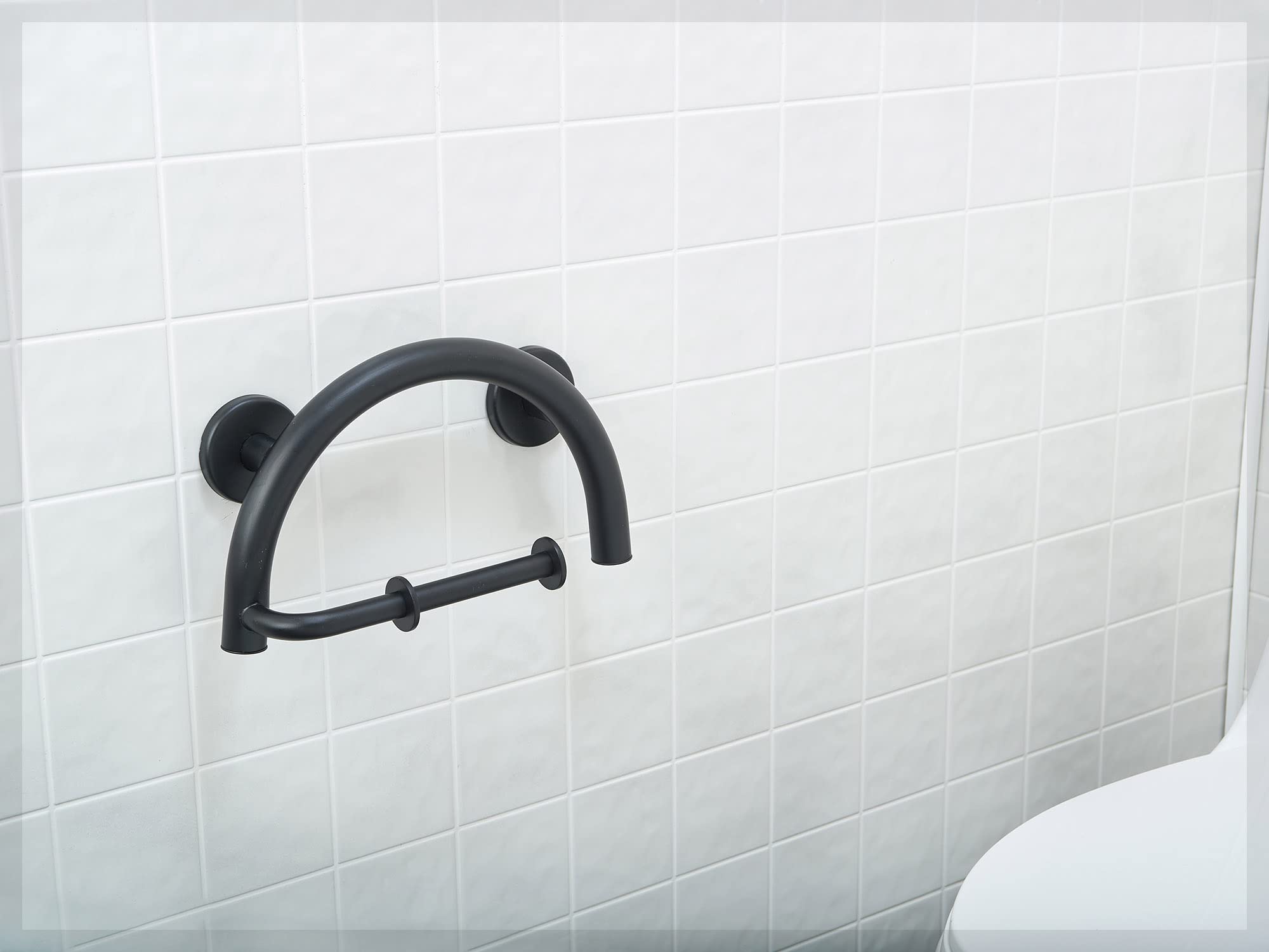 Grab Bar Toilet Paper Holder - ADA Bathroom Safety Handrail/304 Stainless Steel/Brushed/ 13" x 8"