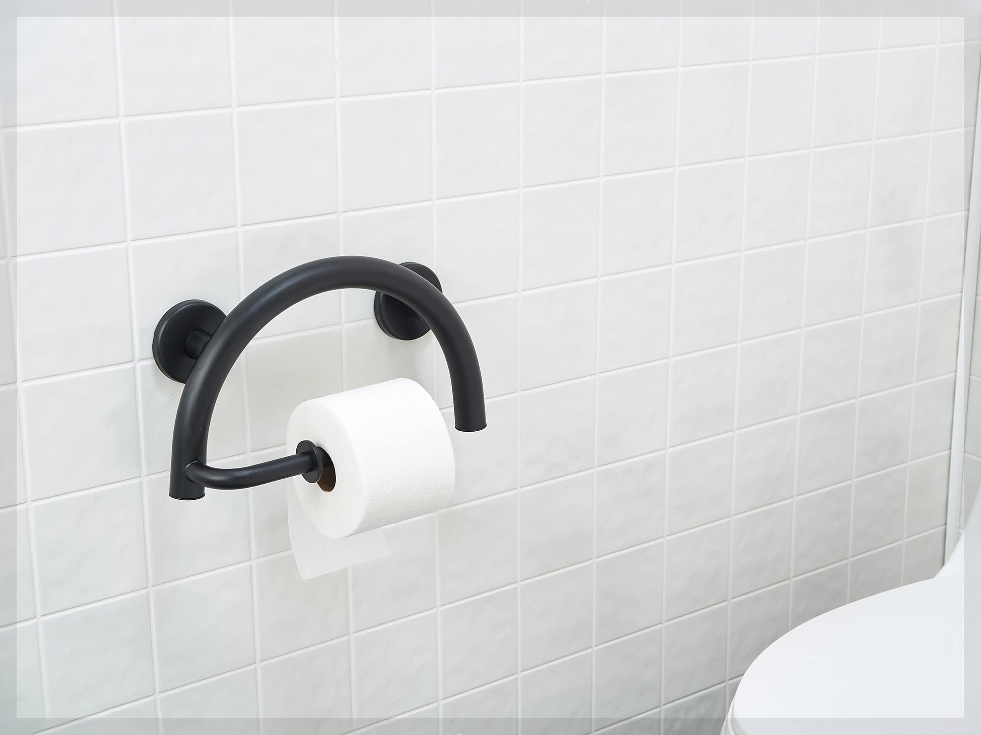 Grab Bar Toilet Paper Holder - ADA Bathroom Safety Handrail/304 Stainless Steel/Brushed/ 13" x 8"