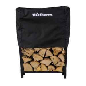 woodhaven tall fireside firewood rack - made in the usa - indoor hearth log storage - optional seasoning cover - perfect for bbq - fire pits and fireplace storage - portable rack (cover)