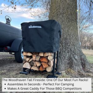 Woodhaven Tall Fireside Firewood Rack - Made In The USA - Indoor Hearth Log Storage - Optional Seasoning Cover - Perfect For BBQ - Fire Pits And Fireplace Storage - Portable Rack (Cover)