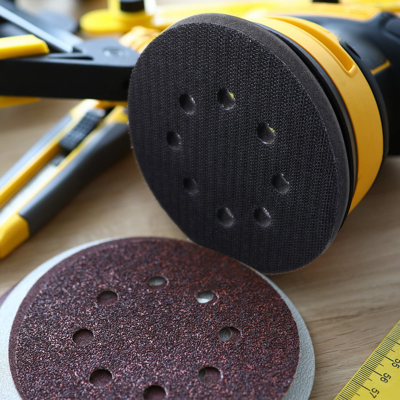 10 Pcs Soft Density Interface Pads 5 Inch 8 Holes Hook and Loop Sponge Cushion Buffer Backing Pad Foam Sanding Interface Pads for Orbital Sander Automotive Woodworking Polishing