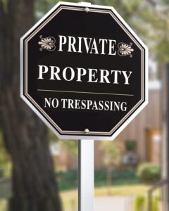 sweetapril no trespassing signs private property, all-aluminum yard signs, 10" x 10", 28" metal stakes included