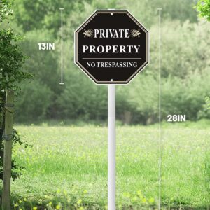 SWEETAPRIL No Trespassing Signs Private Property, All-Aluminum Yard signs, 10" x 10", 28" Metal Stakes Included