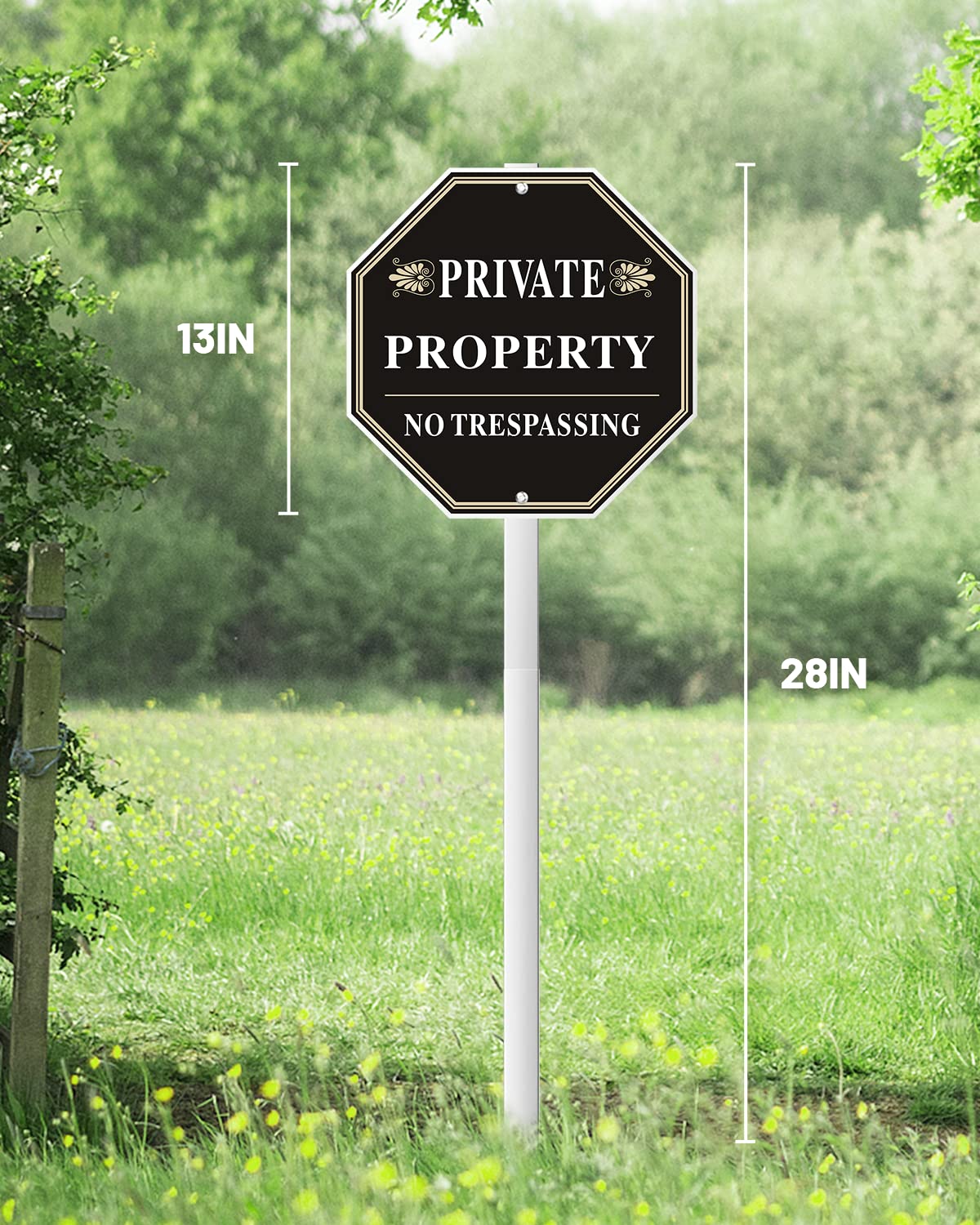 SWEETAPRIL No Trespassing Signs Private Property, All-Aluminum Yard signs, 10" x 10", 28" Metal Stakes Included