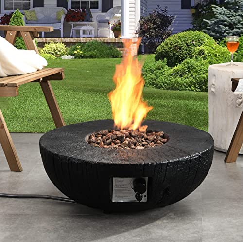 DESwan 28 in. 30000 BTU Round Outdoor Propane Gas Magnesium Oxide Fire Pit with Water Proof Cover and Lava Rock