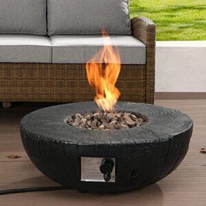 DESwan 28 in. 30000 BTU Round Outdoor Propane Gas Magnesium Oxide Fire Pit with Water Proof Cover and Lava Rock