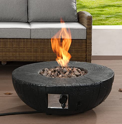 DESwan 28 in. 30000 BTU Round Outdoor Propane Gas Magnesium Oxide Fire Pit with Water Proof Cover and Lava Rock
