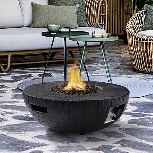 DESwan 28 in. 30000 BTU Round Outdoor Propane Gas Magnesium Oxide Fire Pit with Water Proof Cover and Lava Rock