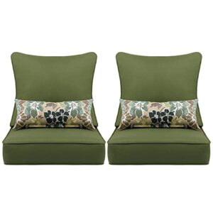 aoodor 24'' x 24'' outdoor deep seat chair cushion set，olefin fabric slipcover and sponge foam- green (set of 2 seats, 2 backs, 2 pillows)