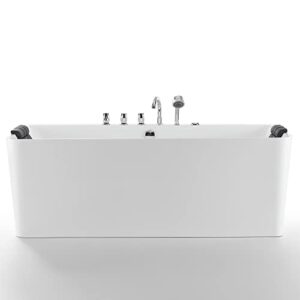 empava 67-inch freestanding whirlpool bathtub rectangular with 8 hydromassage water jets luxury acrylic massage spa soaking bath tub double ended, white