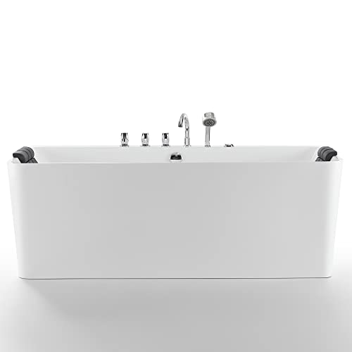 Empava 67-Inch Freestanding Whirlpool Bathtub Rectangular with 8 Hydromassage Water Jets Luxury Acrylic Massage SPA Soaking Bath Tub Double Ended, White