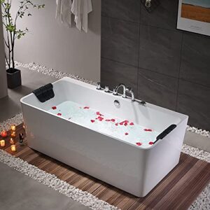 Empava 67-Inch Freestanding Whirlpool Bathtub Rectangular with 8 Hydromassage Water Jets Luxury Acrylic Massage SPA Soaking Bath Tub Double Ended, White
