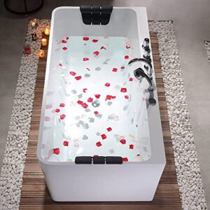 Empava 67-Inch Freestanding Whirlpool Bathtub Rectangular with 8 Hydromassage Water Jets Luxury Acrylic Massage SPA Soaking Bath Tub Double Ended, White