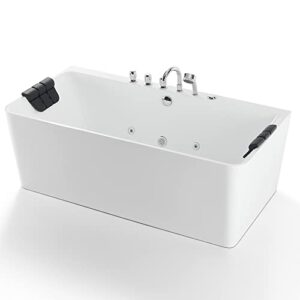 Empava 67-Inch Freestanding Whirlpool Bathtub Rectangular with 8 Hydromassage Water Jets Luxury Acrylic Massage SPA Soaking Bath Tub Double Ended, White