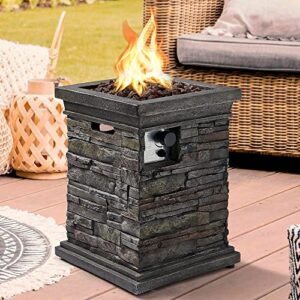 deswan 18 in. x 25 in. square column outdoor propane gas fire pit in greystone, 30,000 btu outdoor fire pit