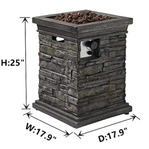 DESwan 18 in. x 25 in. Square Column Outdoor Propane Gas Fire Pit in Greystone, 30,000 BTU Outdoor Fire Pit