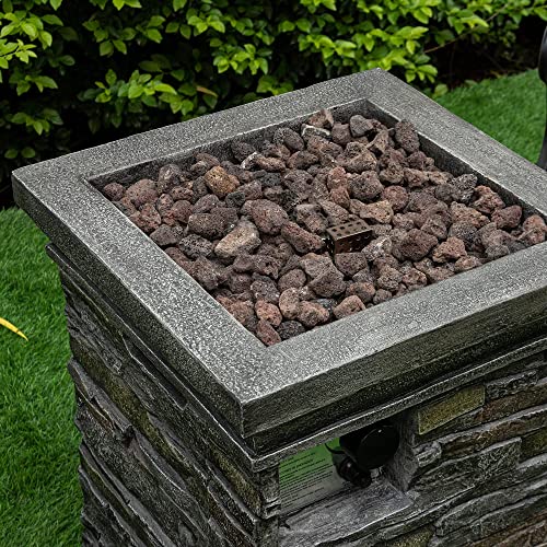 DESwan 18 in. x 25 in. Square Column Outdoor Propane Gas Fire Pit in Greystone, 30,000 BTU Outdoor Fire Pit