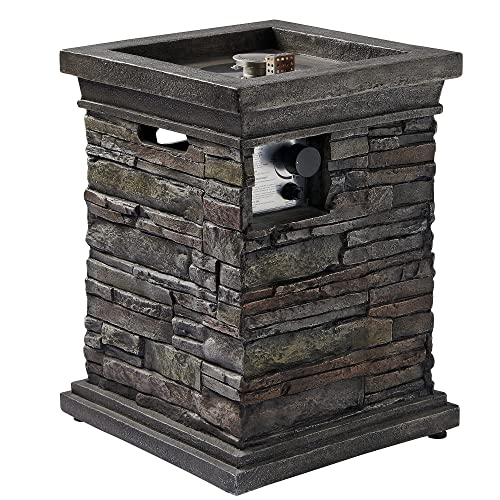 DESwan 18 in. x 25 in. Square Column Outdoor Propane Gas Fire Pit in Greystone, 30,000 BTU Outdoor Fire Pit