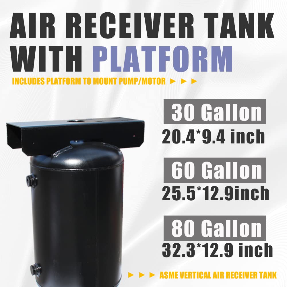HPDMC 60 Gallon Industrial Air Compressor Receiver Vertical Air Tank Rated for 200 PSI with ASME Coded