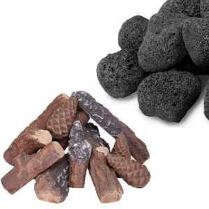 gaspro 10 pound lava rocks and 10 piece small size ceramic fireplace logs for all types fireplace and fire pit
