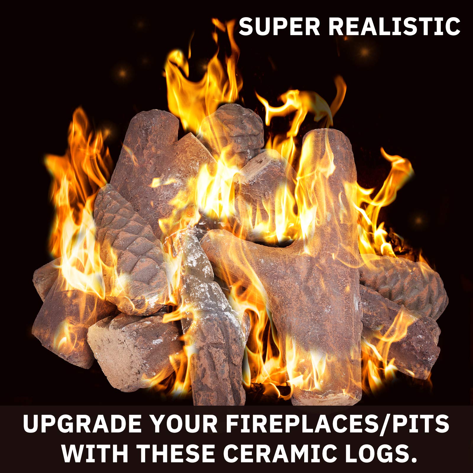 GASPRO 10 Pound Lava Rocks and 10 Piece Small Size Ceramic Fireplace Logs for All Types Fireplace and Fire Pit