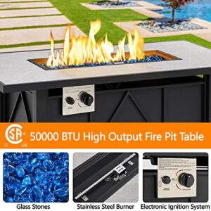 Yaheetech 43 Inch 50,000 BTU Gas Fire Pit with Ceramic Tabletop and & Steel Base for Outdoor/Patio/Party/Bonfire, Rectangle Propane Fire Pit Table with Rain Cover for Outside Heating, Black