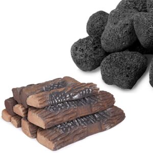gaspro 10 pound lava rocks and 10-piece ceramic logs for gas fireplace, fire pit