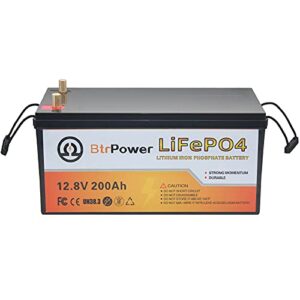 btrpower 12v 200ah lithium battery,5000+ deep cycle lifepo4 battery with built-in 200a bms fit for home storage,trolling motor,rv,off-grid system,solar power system,marine