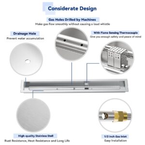 Skyflame Spark Ignition Gas Fire Pit Burner Kit, 48" Linear Stainless Steel Complete Drop-in Burner Kit with Flame Sensing, CSA Certified, Propane Regulator Connector Hose Set for Propane Tank