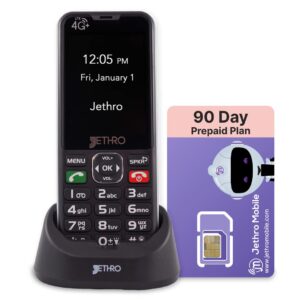 jethro sc490 4g unlocked bar style senior cell phone with $45 phone plan for 90 days - unlimited talk and text and 2gb data, phone is good for both seniors and kids, (sim card kit included)