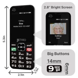 Jethro SC490 4G Unlocked Bar Style Senior Cell Phone with $45 Phone Plan for 90 Days - Unlimited Talk and Text and 2GB Data, Phone is Good for Both Seniors and Kids, (SIM Card Kit Included)
