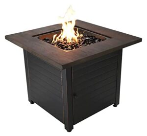 endless summer, the spencer, square 30" outdoor propane fire pit, includes black fire glass, table insert, & protective cover