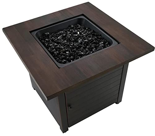 Endless Summer, The Spencer, Square 30" Outdoor Propane Fire Pit, Includes Black Fire Glass, Table Insert, & Protective Cover