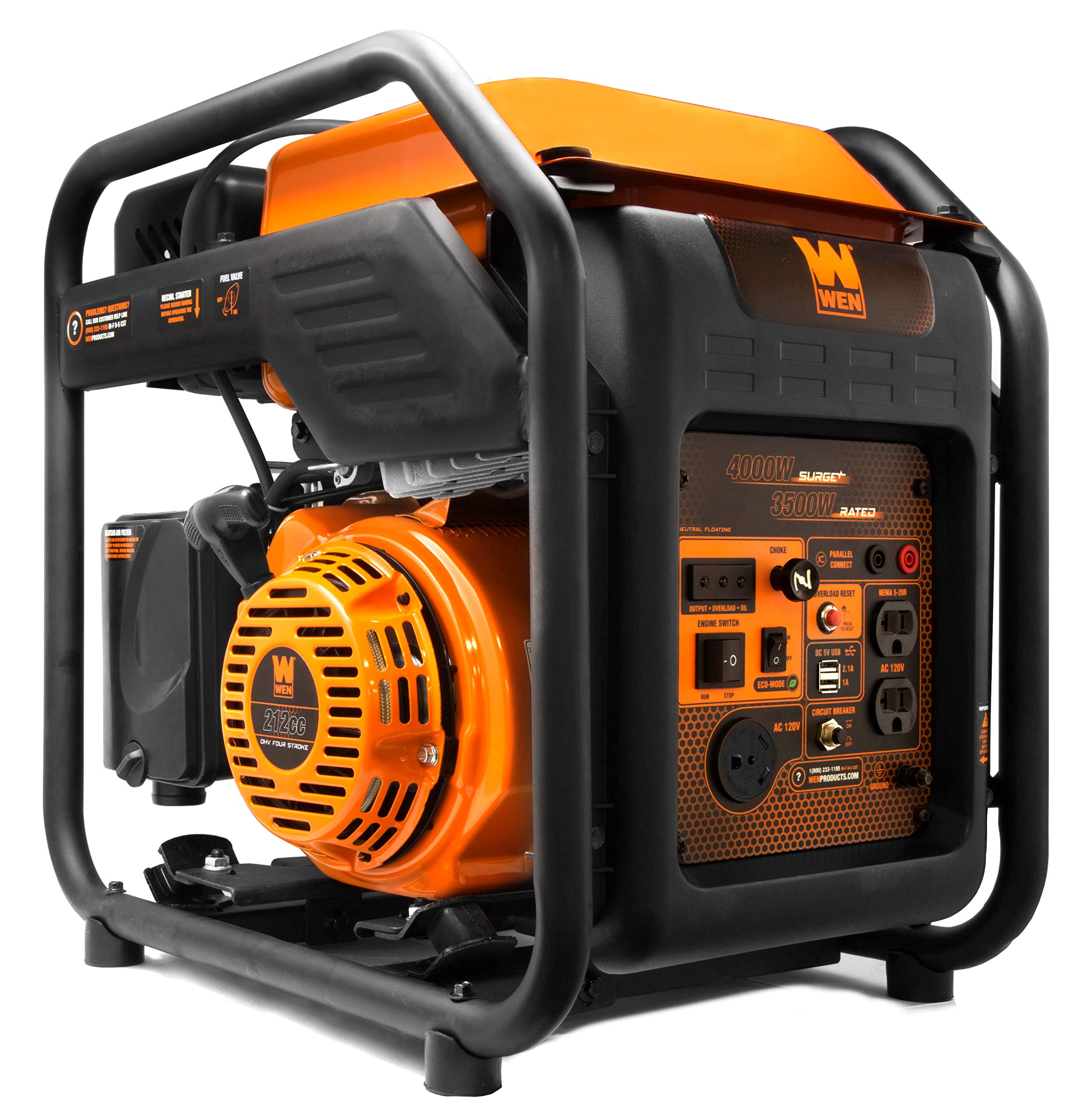 WEN GN400i RV-Ready 4000-Watt Open Frame Inverter Generator, CARB Compliant, Black/orange & GNA50i 50-Amp 6000-Watt Parallel Connection Kit for Inverter Generators, Black